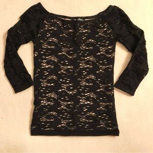 Guess XS/S Bodycon Going-out Top Black Lace Nude Lined